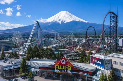 Fuji-Q Highland with Mount Fuji Backdrop