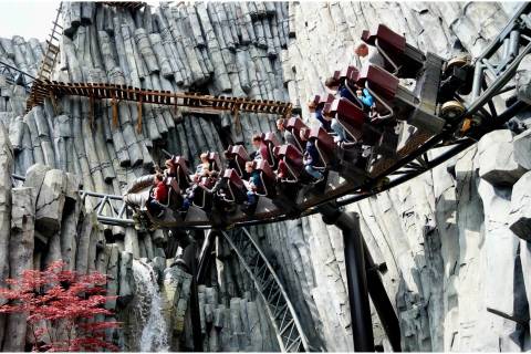 Taron Launch Coaster Traversing Klugheim Rockwork — Phantasialand in Brühl, North Rhine-Westphalia