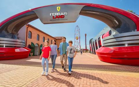Grand Entrance Arch to Ferrari Land — PortAventura Park in Salou, Catalonia