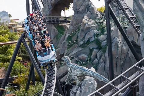Jurassic World VelociCoaster Racing Past Velociraptors — Universal Studios Florida in Orlando, Florida