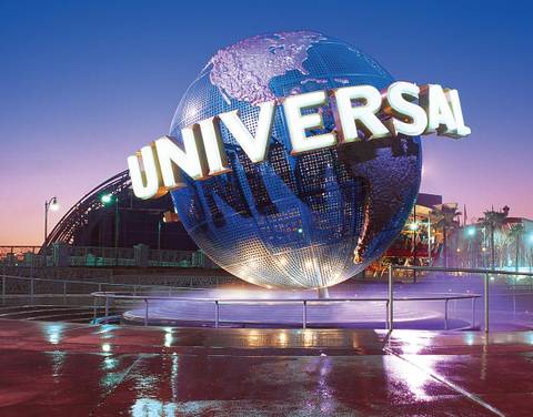The Iconic Universal Globe Fountain at Dusk — Universal Studios Florida in Orlando, Florida