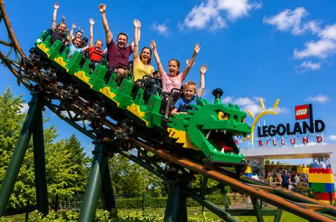 Riders on The Dragon Roller Coaster — Legoland Billund Resort in Billund