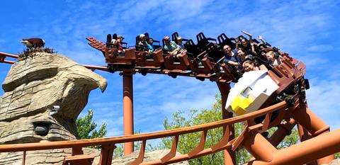 Riders Soaring on The Flying Eagle Roller Coaster — Legoland Billund Resort in Billund