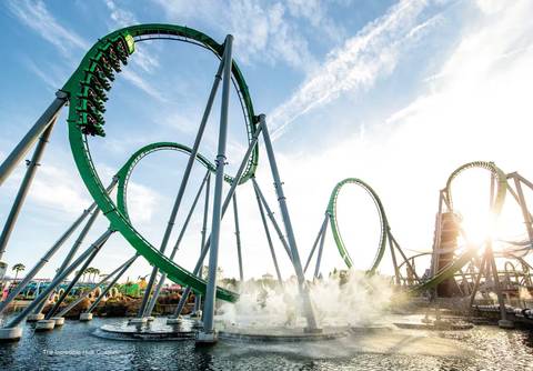 The Incredible Hulk Coaster Roaring Over the Lagoon — Universal Islands of Adventure in Orlando, Florida
