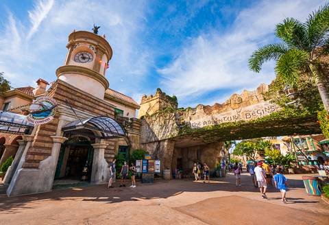 The Adventure Begins Archway at Port of Entry — Universal Islands of Adventure in Orlando, Florida