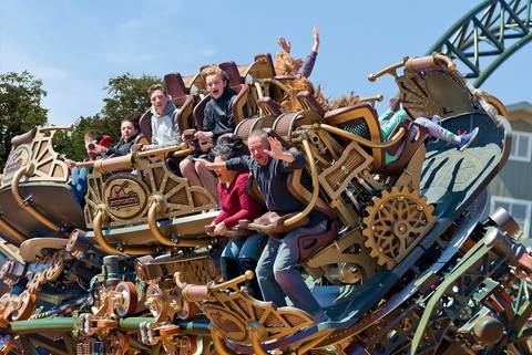 Riders on the Time Traveler Spinning Coaster — Silver Dollar City in Branson, Missouri