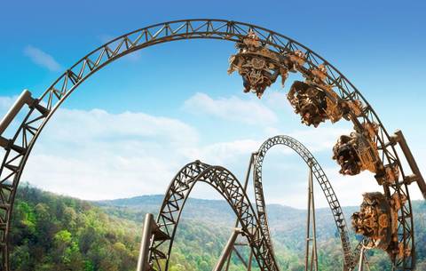 Time Traveler Coaster Inverting Over the Ozarks — Silver Dollar City in Branson, Missouri