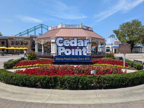Cedar Point Entrance Sign and Midway Carousel
