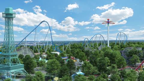 Panoramic Skyline View Featuring Orion and Eiffel Tower — Kings Island in Mason, Ohio