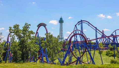 Banshee Roller Coaster and the Eiffel Tower — Kings Island in Mason, Ohio