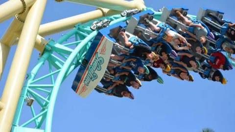 Riders Inverting on HangTime Roller Coaster — Knott's Berry Farm in Buena Park, California