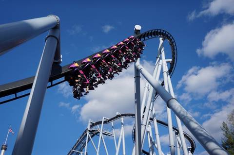 Riders Inverting on the Great Bear Roller Coaster — Hersheypark in Hershey, Pennsylvania