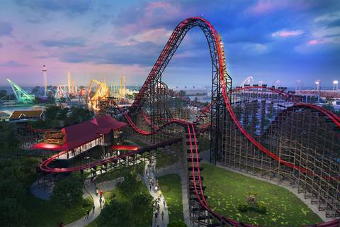 Wildcat's Revenge Hybrid Roller Coaster at Dusk — Hersheypark in Hershey, Pennsylvania