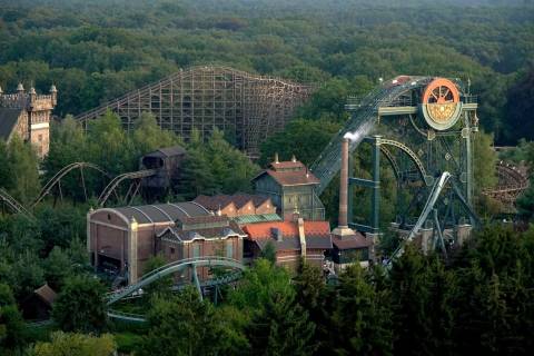 Aerial View of Baron 1898 Dive Coaster — Efteling in Kaatsheuvel
