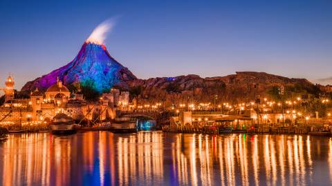 Mount Prometheus and Mediterranean Harbor at Night — Tokyo Disneyland in Urayasu, Chiba
