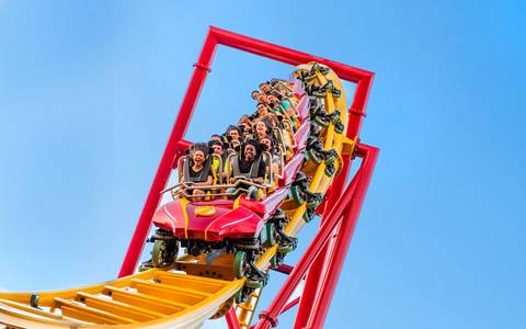 Riders on The Flash: Vertical Velocity Coaster — Six Flags Great Adventure in Jackson