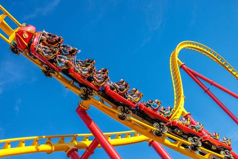 Riders Speeding on The Flash: Vertical Velocity — Six Flags Great Adventure in Jackson